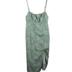 Princess Polly Green Floral Midi Dress With Slit Spaghetti Straps‎ US Size 8